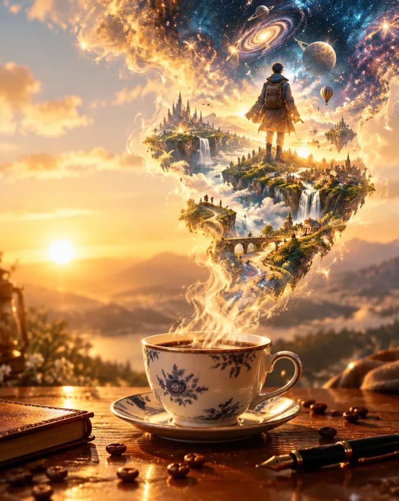 Universo Cosmico nel Vapore del Caffè