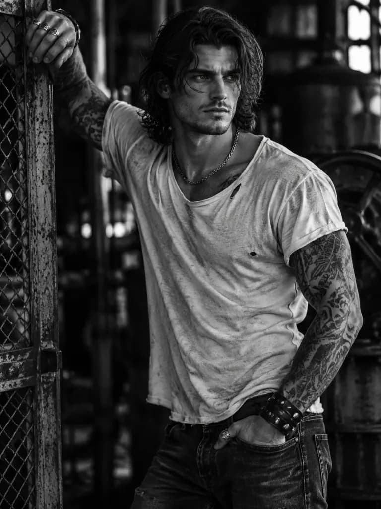 Monochrome Industrial Tattooed Male Portrait