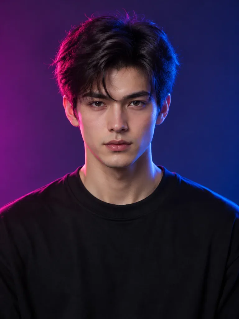 Male Studio Portrait with Two-Tone Rim Lighting