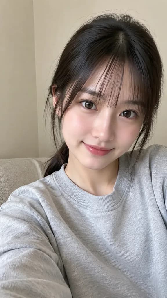 日常の室内スマホ自撮りポートレート