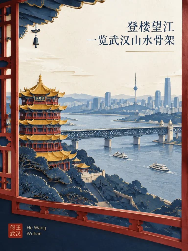 多層ペーパーカット武漢観光ポスター