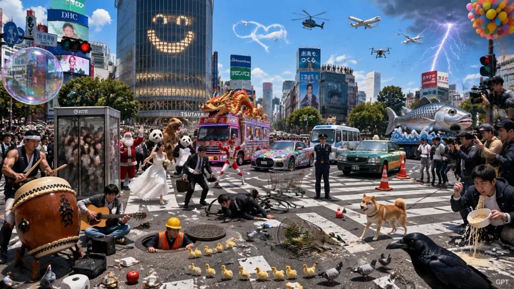 カオスに満ちた渋谷スクランブル交差点