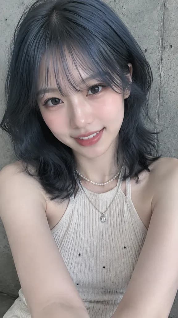 콘크리트 벽 앞 셀카 포트레이트