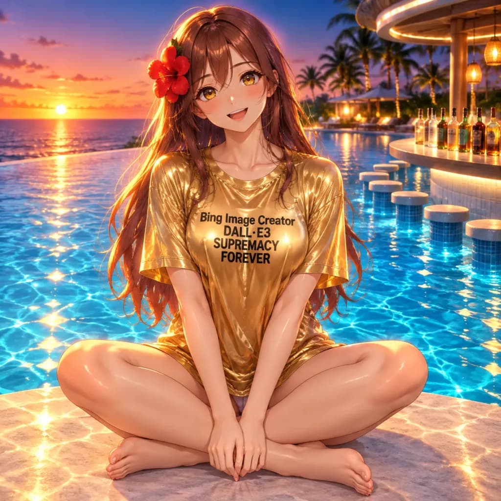 Anime Girl at Resort Infinity Pool