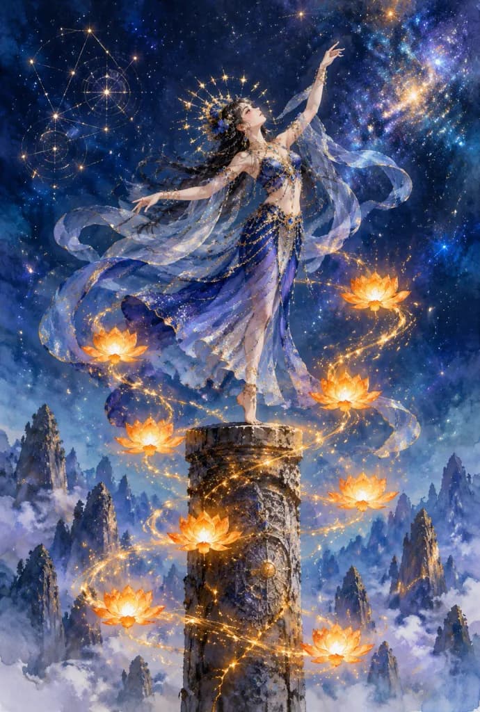 古柱上起舞的天界女神