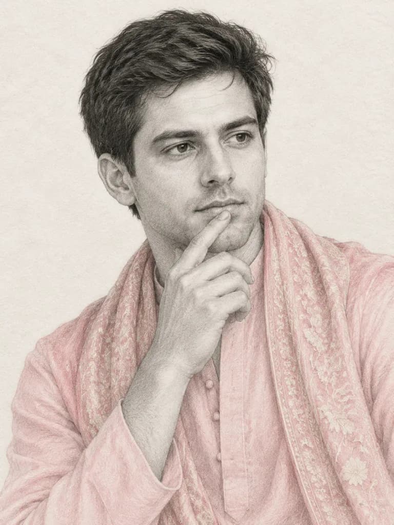 Pensive Man Graphite Sketch with Selective Color