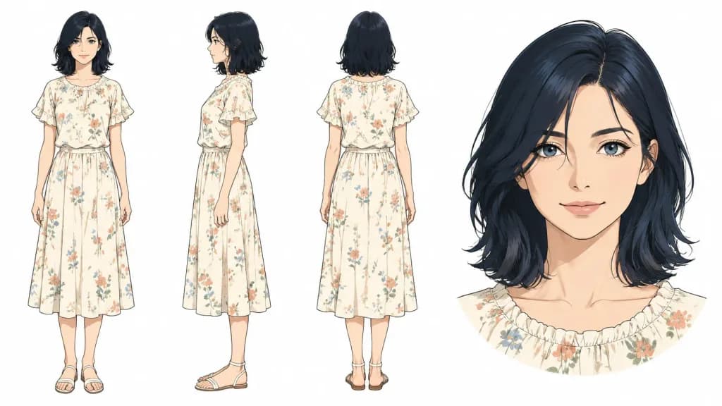 Anime Three View Character Model Sheet
