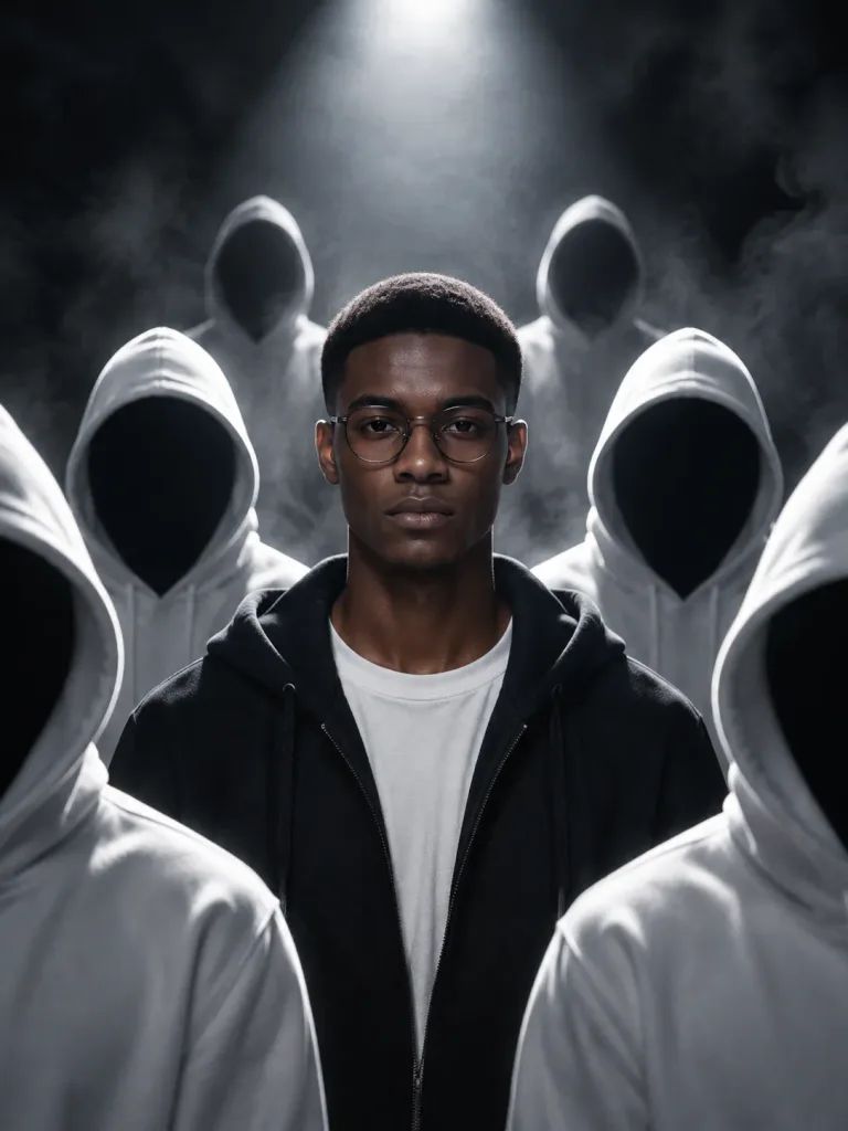 Spotlight Portrait with Hooded Silhouettes