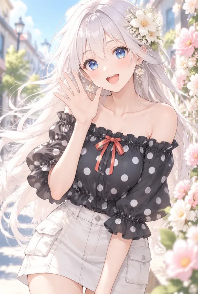 Anime Girl in Polka Dot Summer Outfit