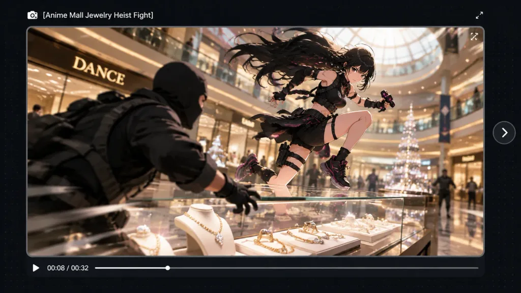 モール宝石強盗のアニメ戦闘シーン