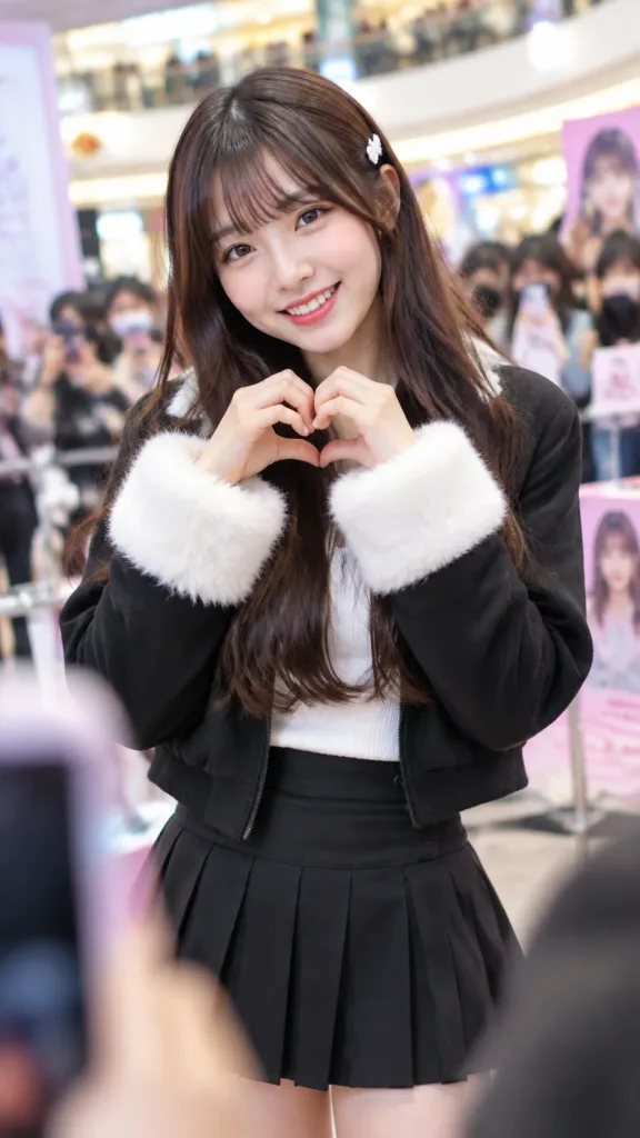 Candid Fan Meeting Portrait with Finger Heart
