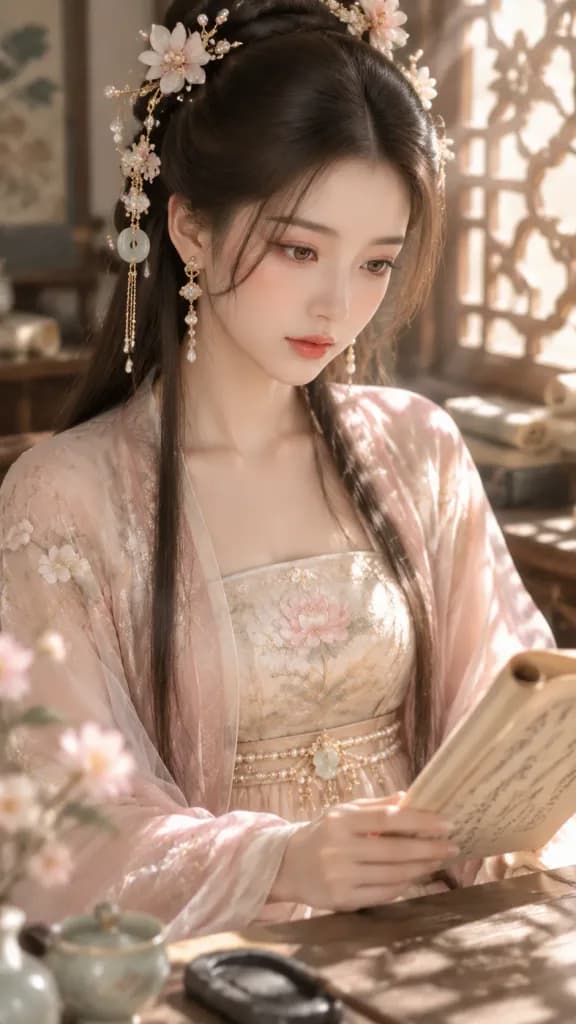古代中国令嬢の文机ポートレート