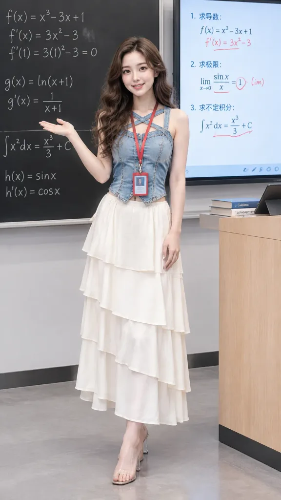 モダンな数学教室の女性教師コーディネート