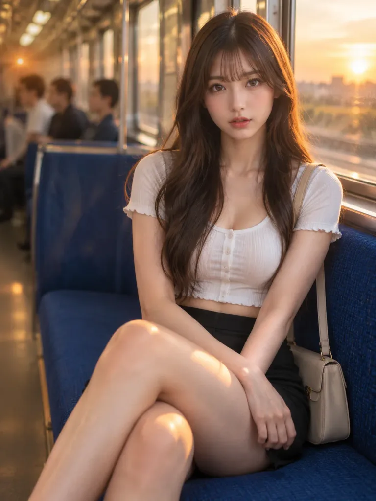 해질녘 통근 열차 좌석 인물 사진