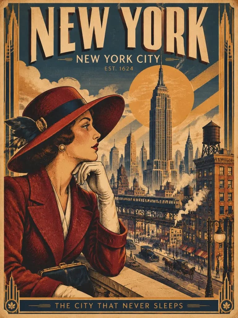 Vintage Art Deco NYC Travel Poster