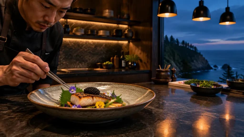 Chef Plating Fine Dining at Twilight