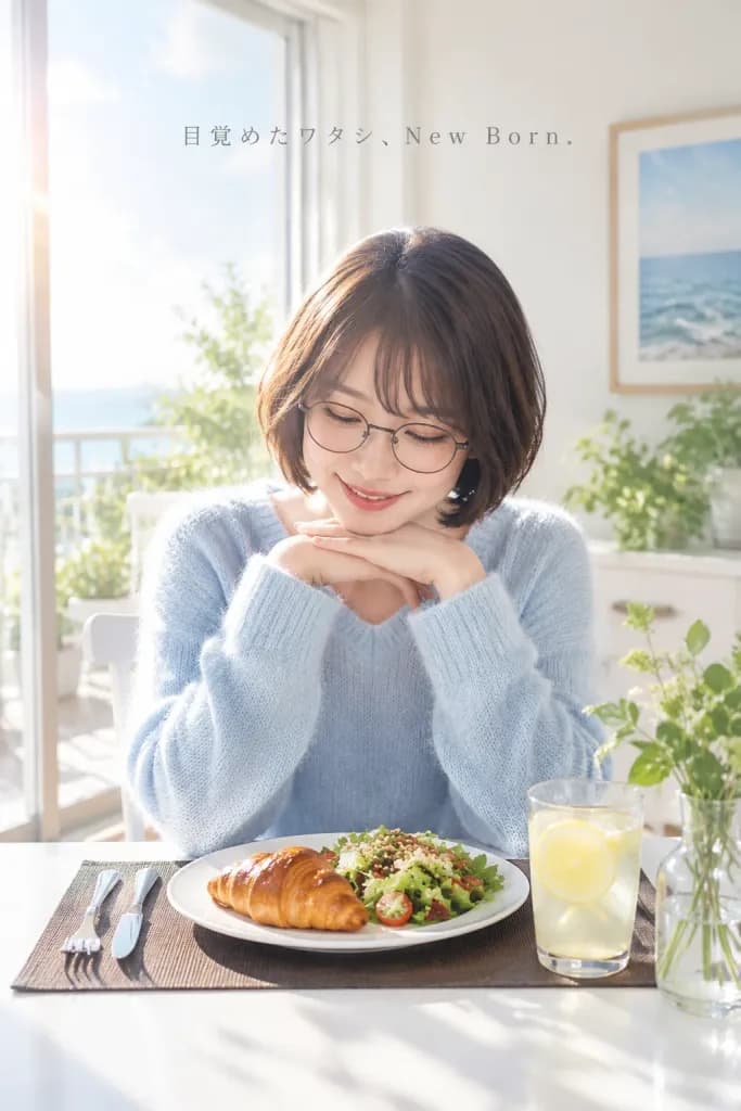Publicité lifestyle matinale dans un café japonais