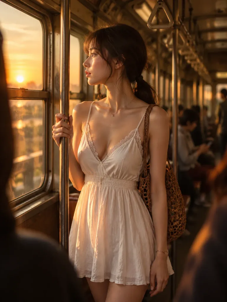 夕暮れのレトロ列車ポートレート