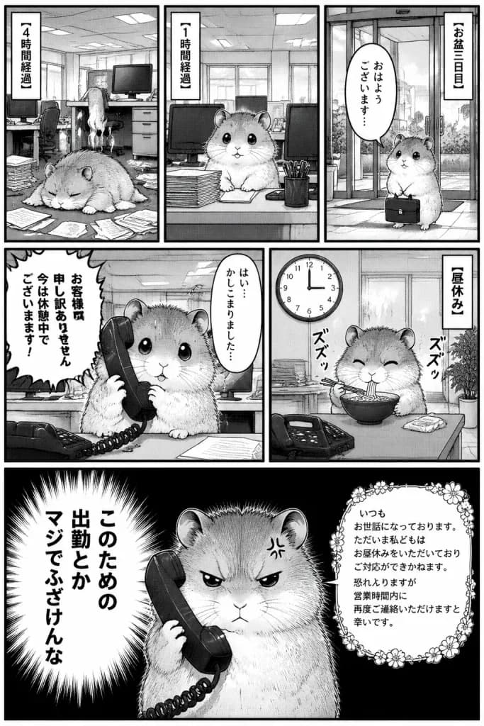 過勞社畜倉鼠午休黑白漫畫