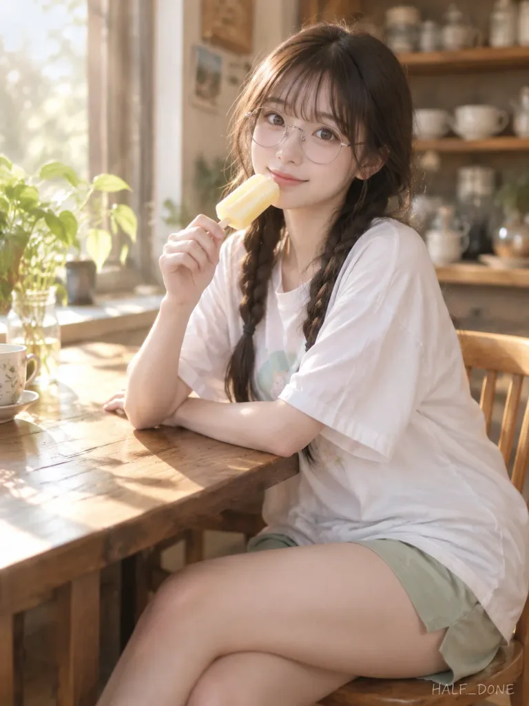 햇살 가득한 카페의 아이스바 일상 포트레이트