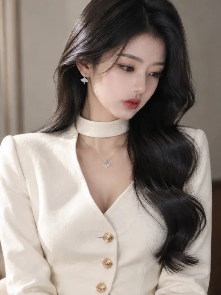 Asian Woman in Tailored Ivory Blazer