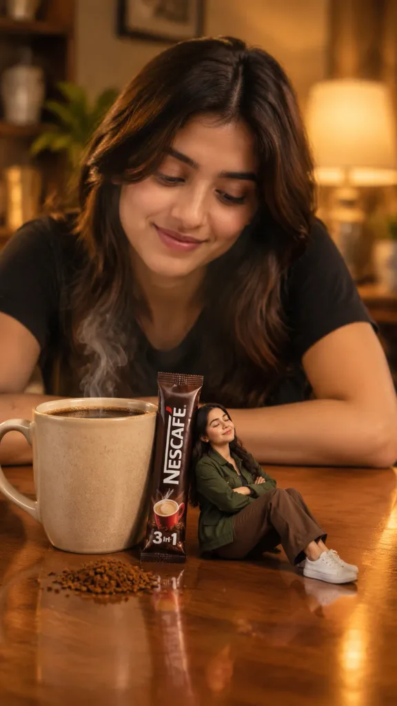 Coffee Commercial with Miniature Figure