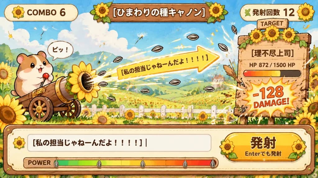 ハムスターの種キャノン タイピングゲームUI