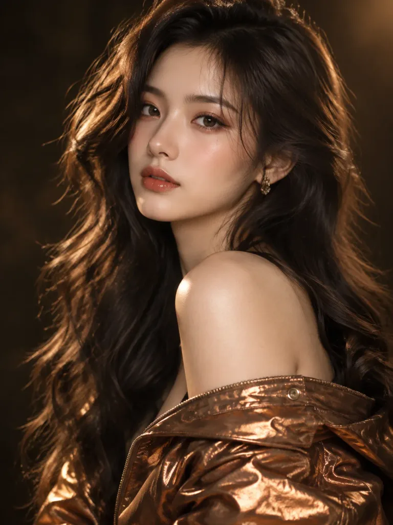 暖色ゴールドのエディトリアルスタジオポートレート