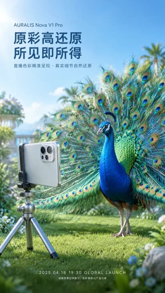 Stylized 3D Smartphone Launch Poster with Peacock