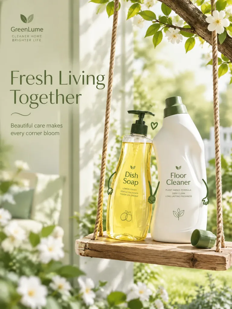 Spring Cleaning Products on Wooden Swing