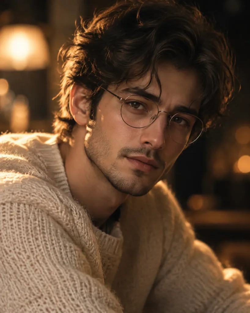 Cinematic Warm Portrait with Glasses and Knitwear