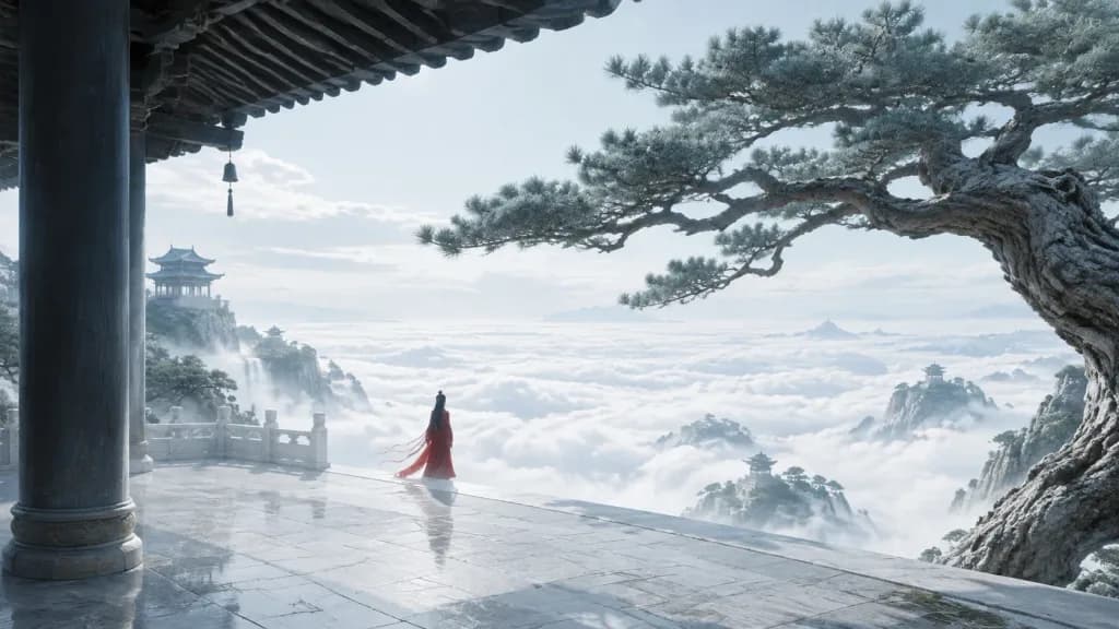 雲海を望む仙境の高楼