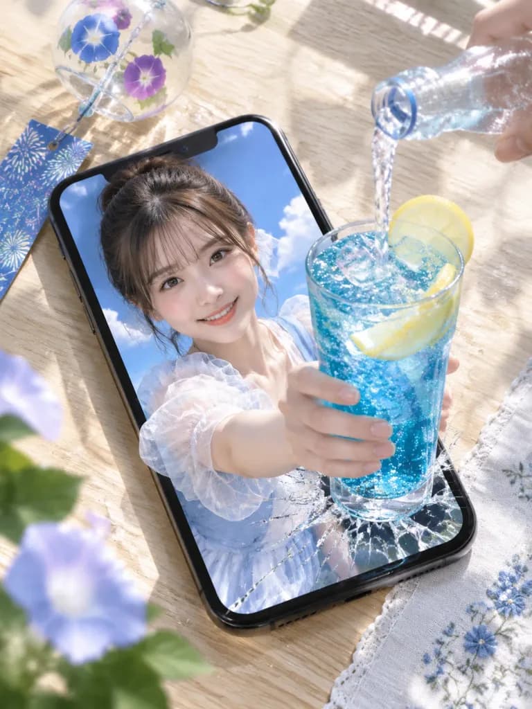 Summer Soda Popping Out of Smartphone