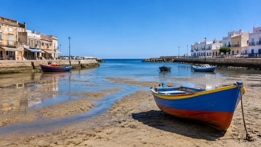 Mediterranean Fishing Village at Low Tide
