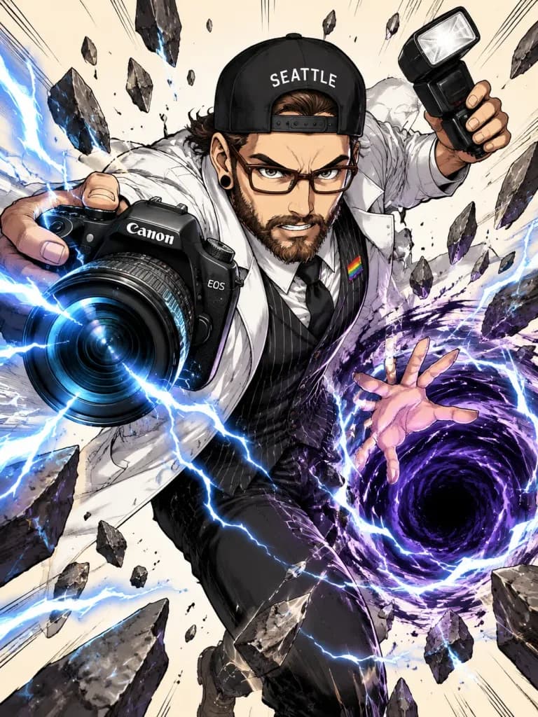 Comic Photographer Conjuring Lightning Portal