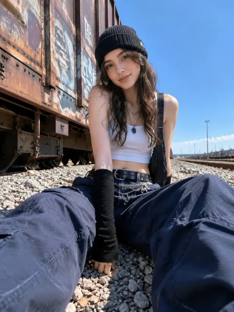 Low-Angle Streetwear Freight Train Portrait