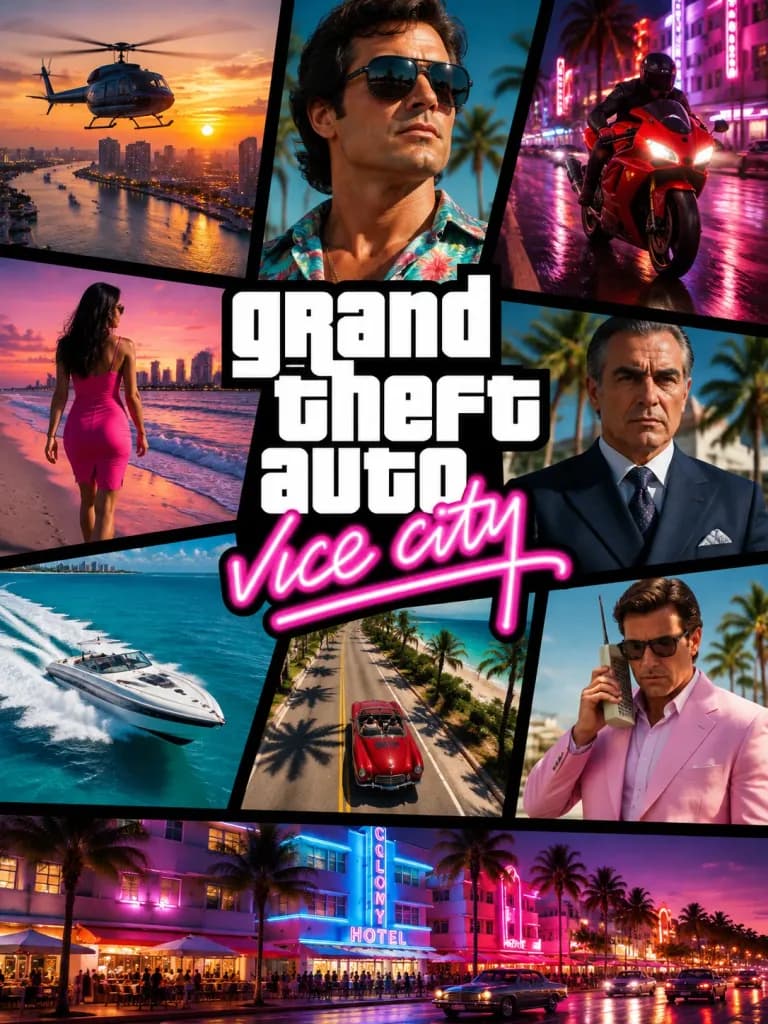Photorealistic Vice City Poster Collage