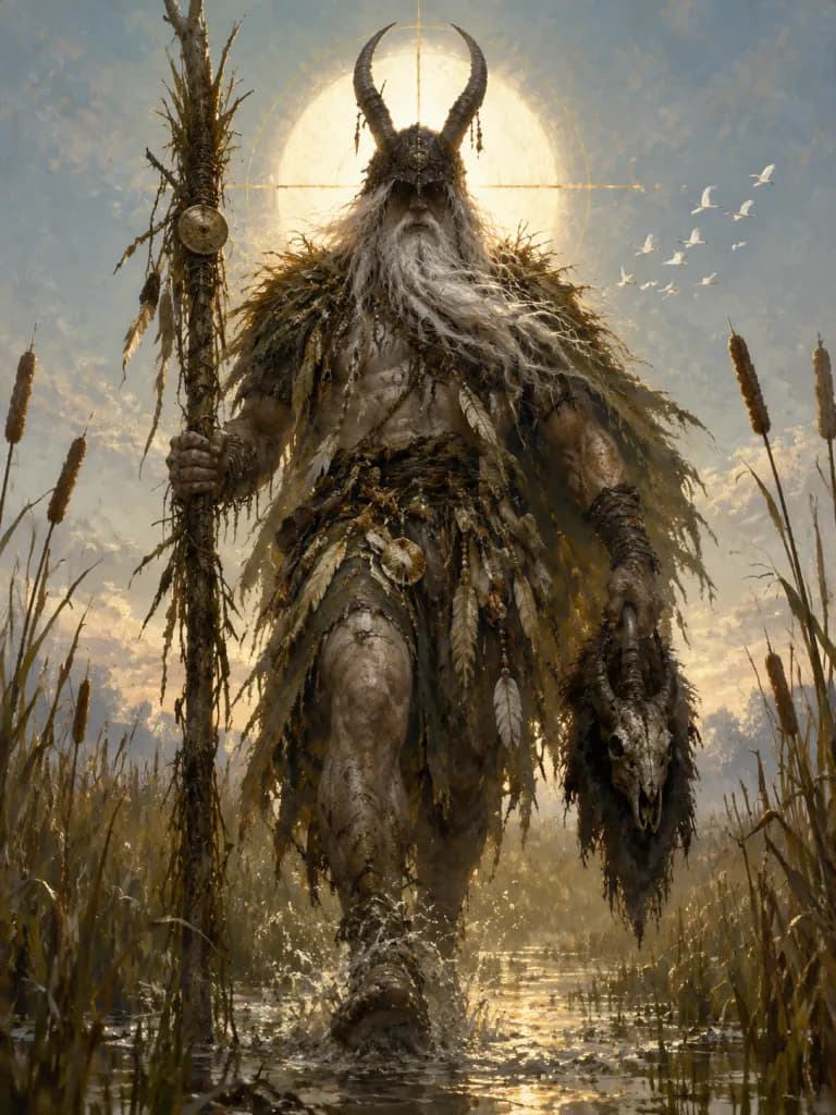 Horned Marsh Shaman at Sunrise
