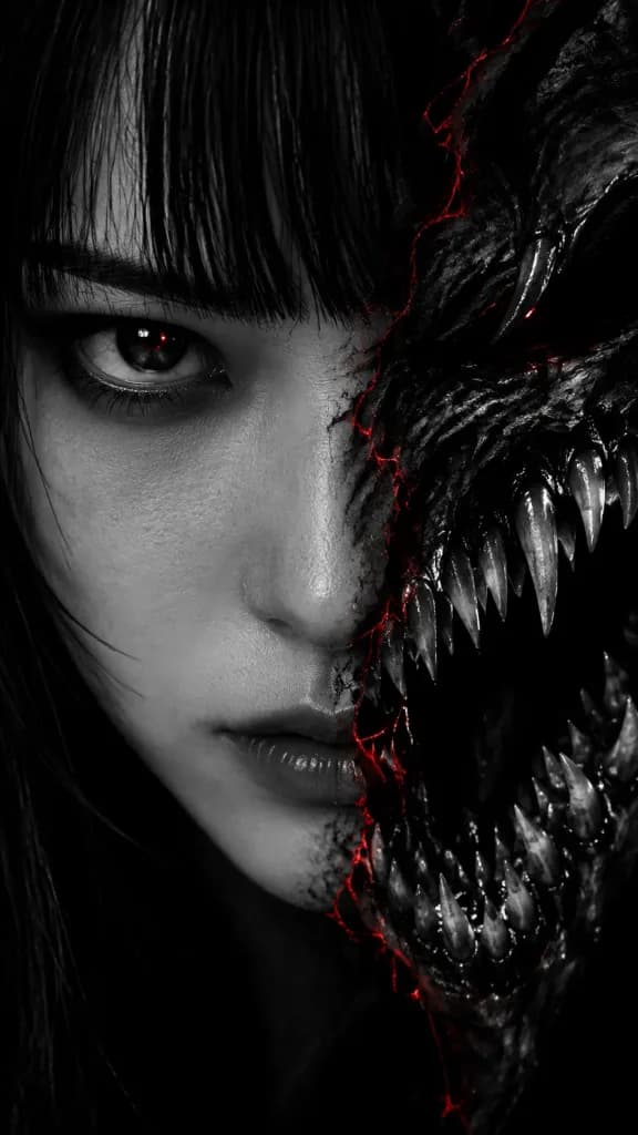 Split Face Demon Horror Portrait