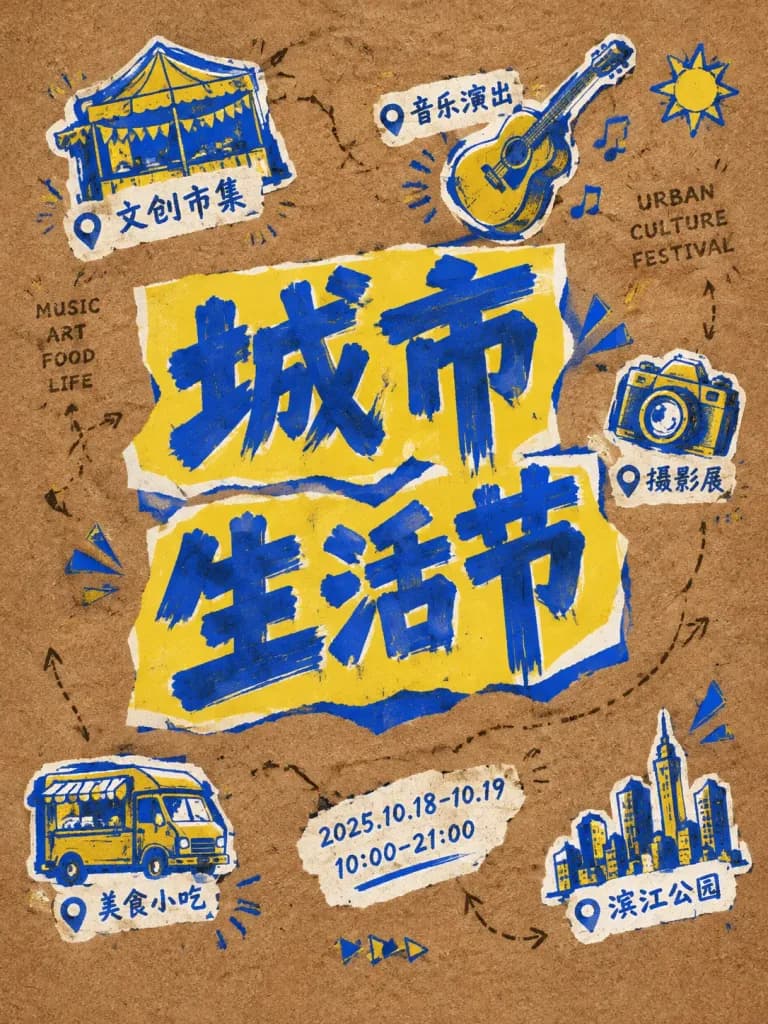 ちぎり紙とスクリーンプリントの文化ポスター