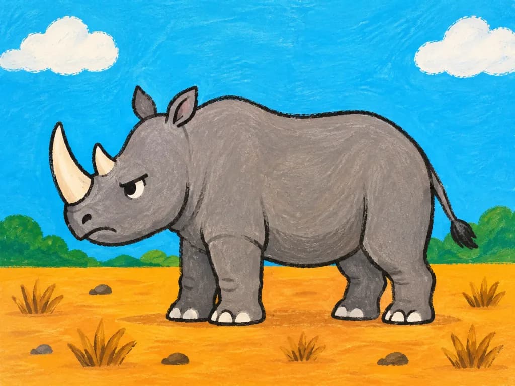 不機嫌なサイの絵本風イラスト