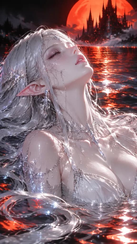 Silver-Haired Elf in Reflective Waters