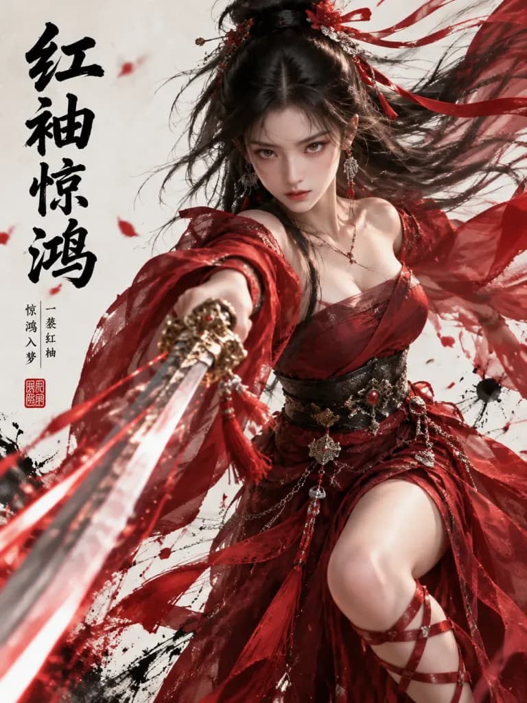 Dramatic Red Wuxia Fantasy Poster
