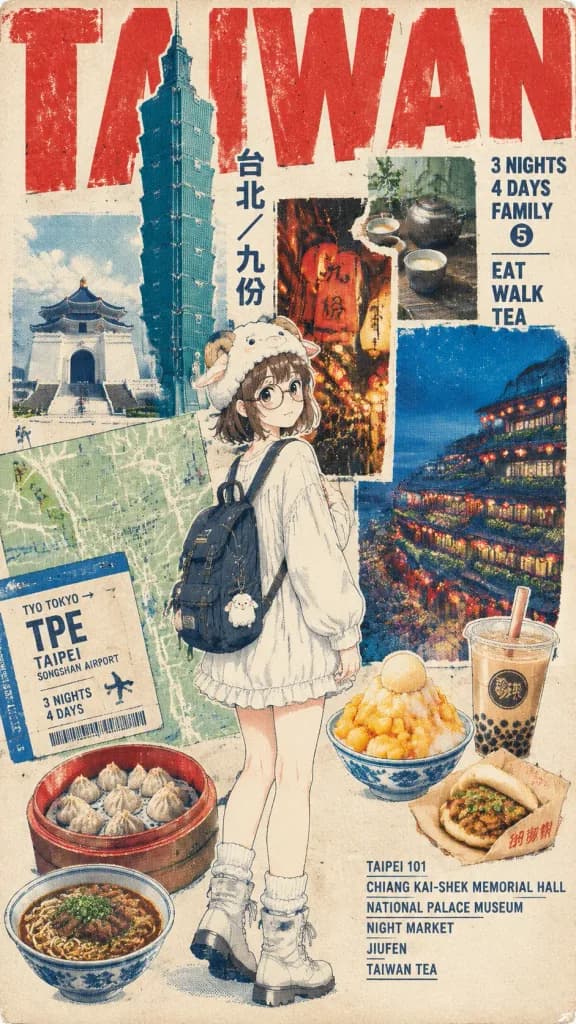 レトロな台湾旅行コラージュポスター
