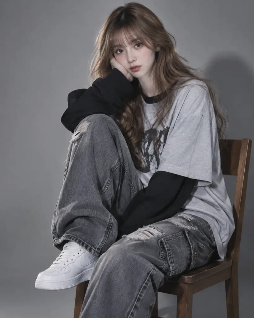 女性のストリートウェア・スタジオポートレート