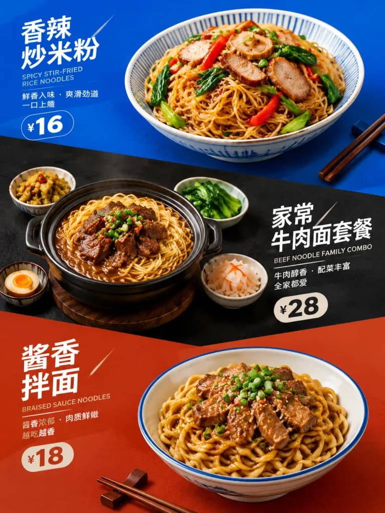 Farbfeld-Werbeplakat für Asia-Nudeln