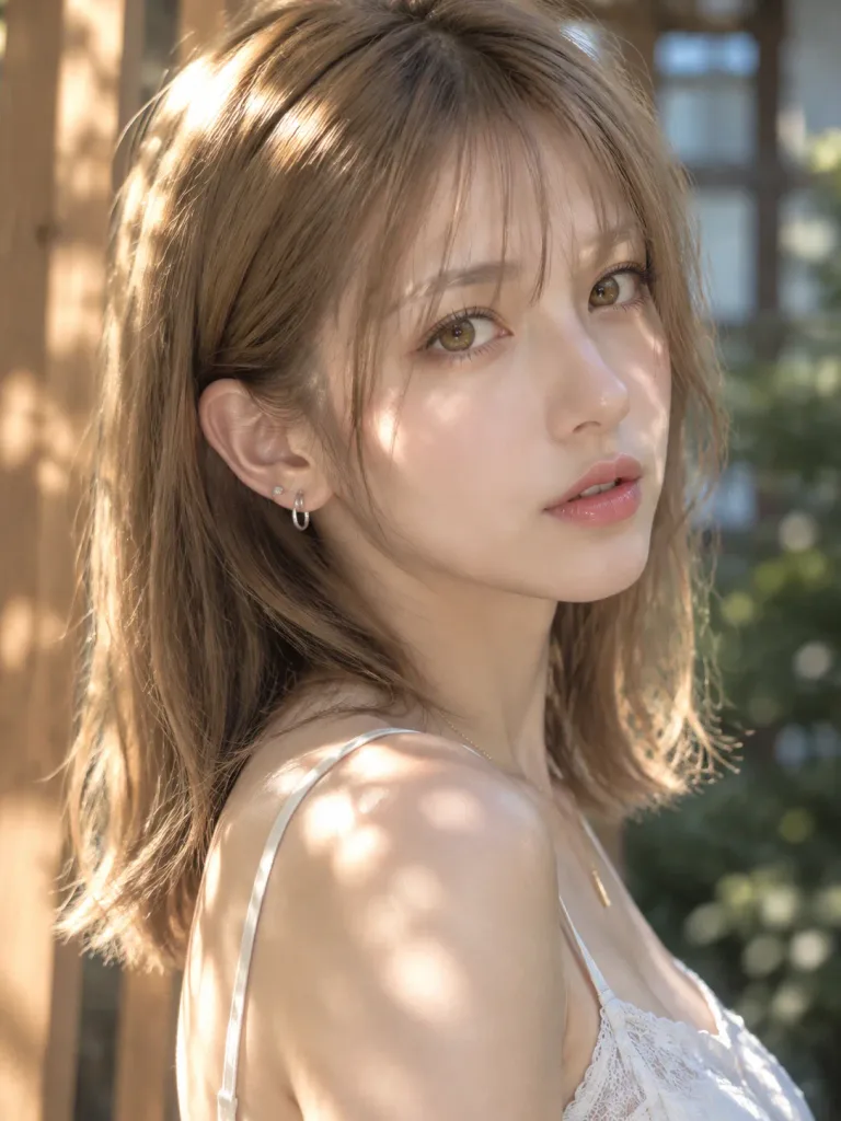 木漏れ日を浴びる振り返りポートレート