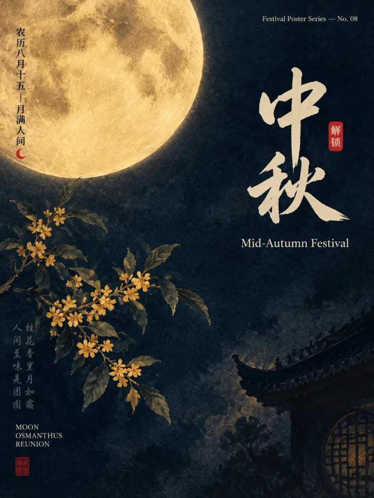 極簡中秋節水墨版式海報