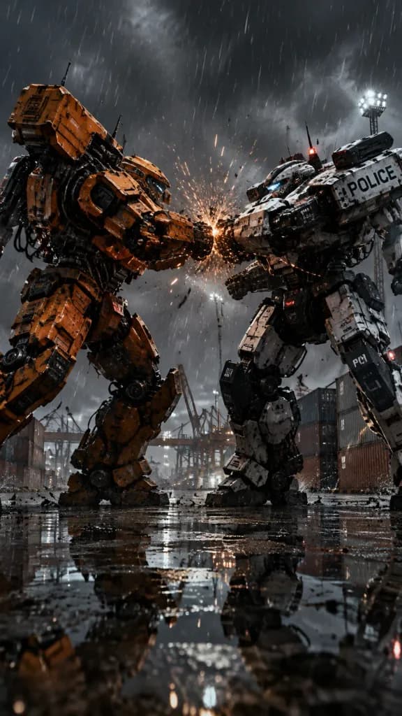 Clash of Giant Police Mechs