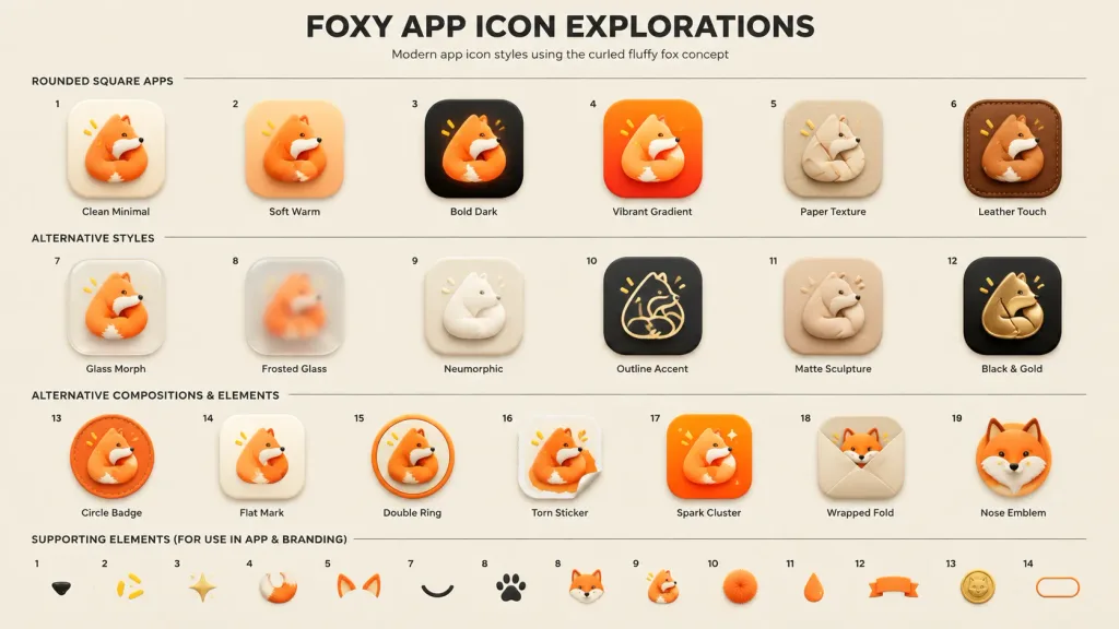 Fox App Icon Design Exploration Board